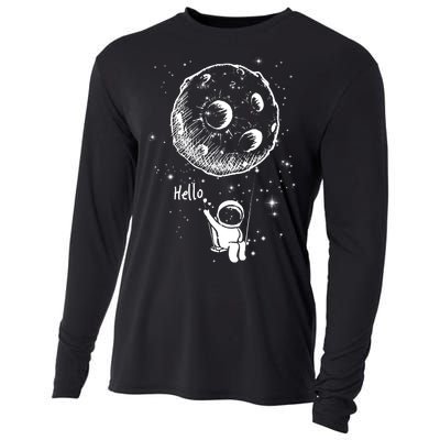 Cartoon Astronaut Moon Swing Cooling Performance Long Sleeve Crew