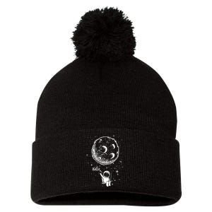 Cartoon Astronaut Moon Swing Pom Pom 12in Knit Beanie