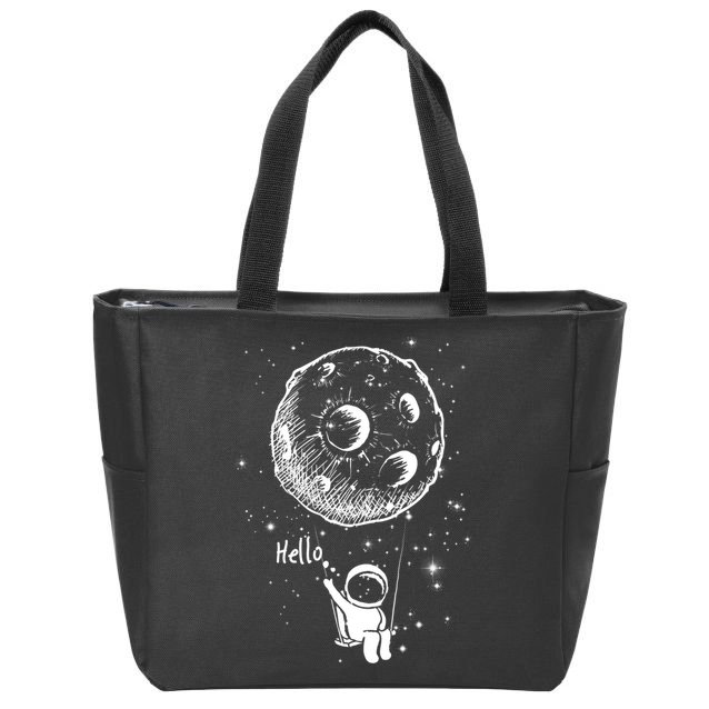 Cartoon Astronaut Moon Swing Zip Tote Bag