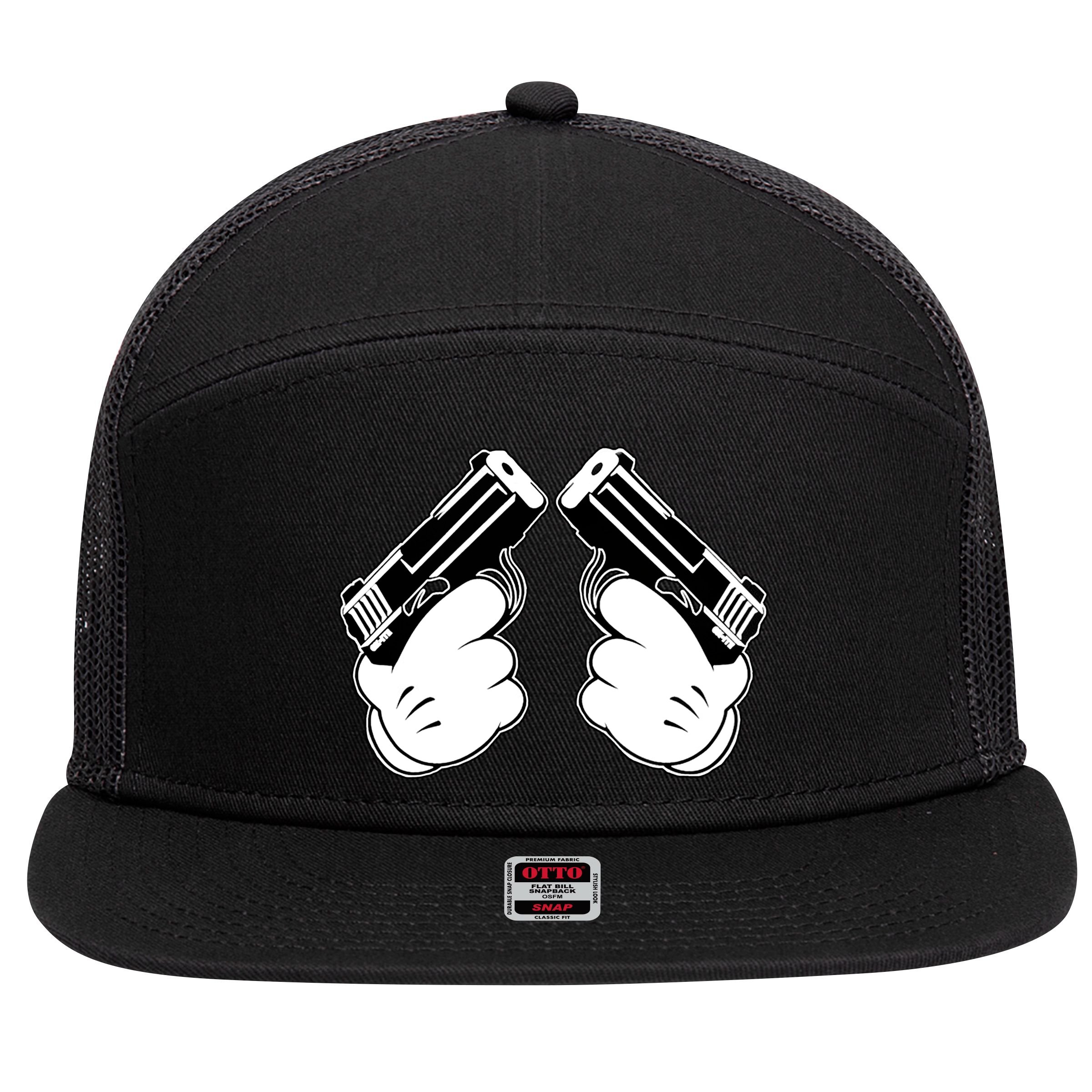 Cartoon Guns Hands Pistol 7 Panel Mesh Trucker Snapback Hat