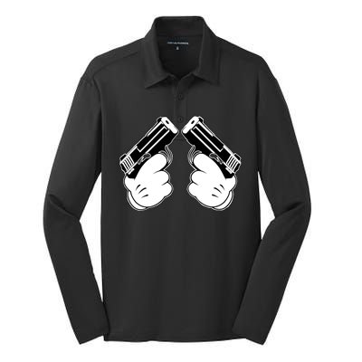 Cartoon Guns Hands Pistol Silk Touch Performance Long Sleeve Polo