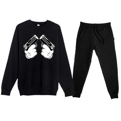 Cartoon Guns Hands Pistol Premium Crewneck Sweatsuit Set