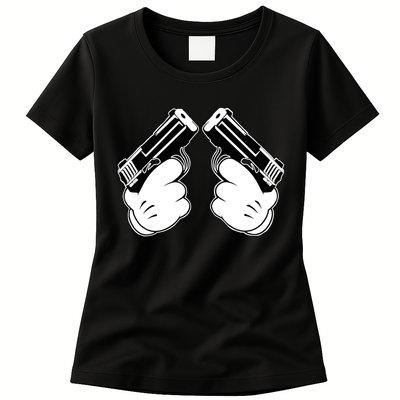 Cartoon Guns Hands Pistol Womens T-Shirt