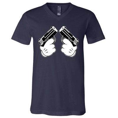 Cartoon Guns Hands Pistol V-Neck T-Shirt