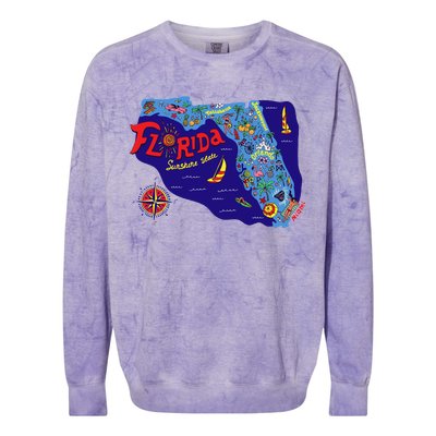 Cartoon Map of Florida Colorblast Crewneck Sweatshirt