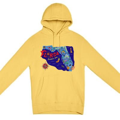 Cartoon Map of Florida Premium Pullover Hoodie