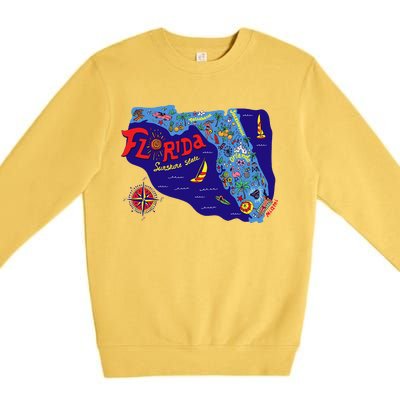 Cartoon Map of Florida Premium Crewneck Sweatshirt