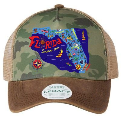 Cartoon Map of Florida Legacy Tie Dye Trucker Hat