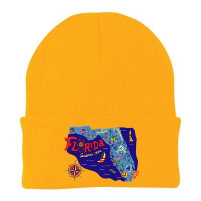 Cartoon Map of Florida Knit Cap Winter Beanie