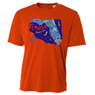 Cartoon Map of Florida Cooling Performance Crew T-Shirt