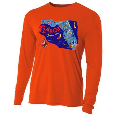 Cartoon Map of Florida Cooling Performance Long Sleeve Crew