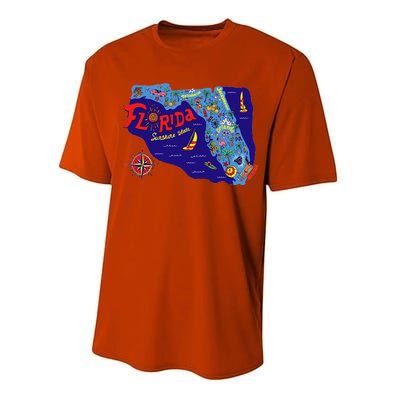 Cartoon Map of Florida Performance Sprint T-Shirt