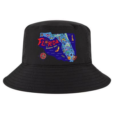 Cartoon Map of Florida Cool Comfort Performance Bucket Hat