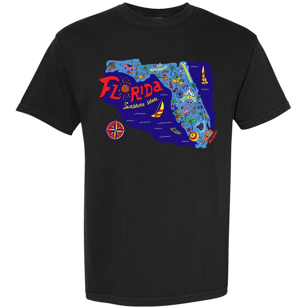 Cartoon Map of Florida Comfort Colors T-Shirt