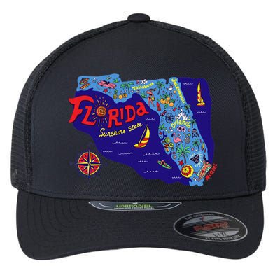 Cartoon Map of Florida Flexfit Unipanel Trucker Cap