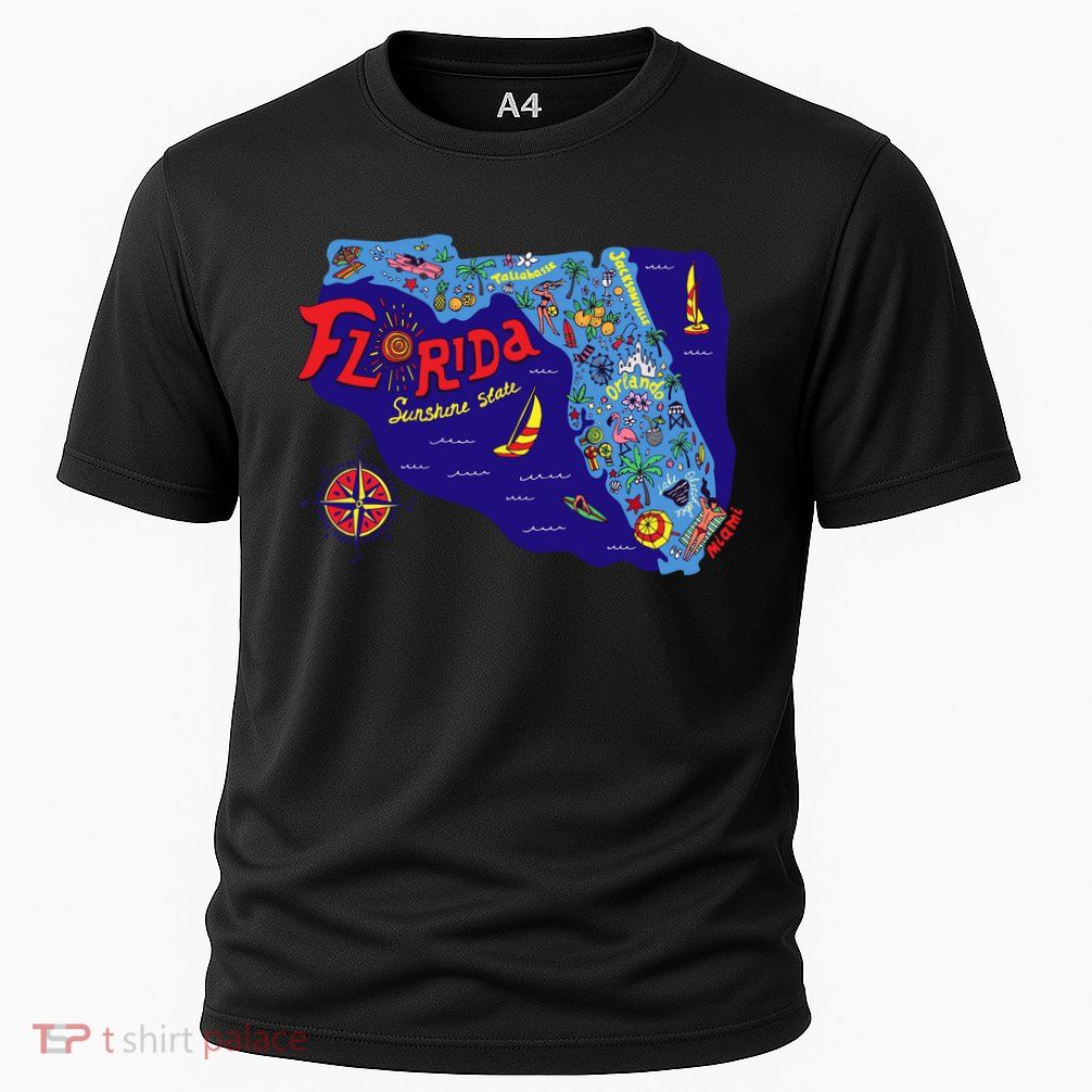 Cartoon Map of Florida Performance Shirt