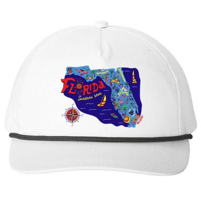 Cartoon Map of Florida Snapback Five-Panel Rope Hat