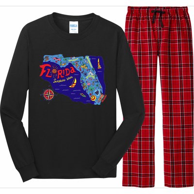 Cartoon Map of Florida Long Sleeve Pajama Set