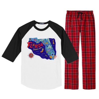 Cartoon Map of Florida Raglan Sleeve Pajama Set