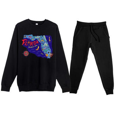 Cartoon Map of Florida Premium Crewneck Sweatsuit Set