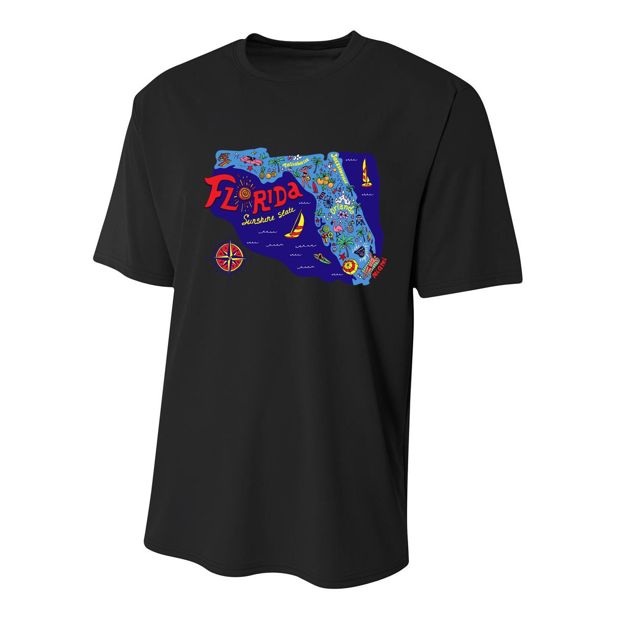 Cartoon Map of Florida Youth Performance Sprint T-Shirt