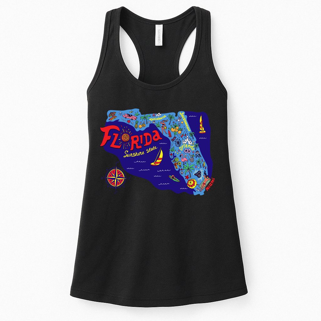 Cartoon Map of Florida Womens Tank Top