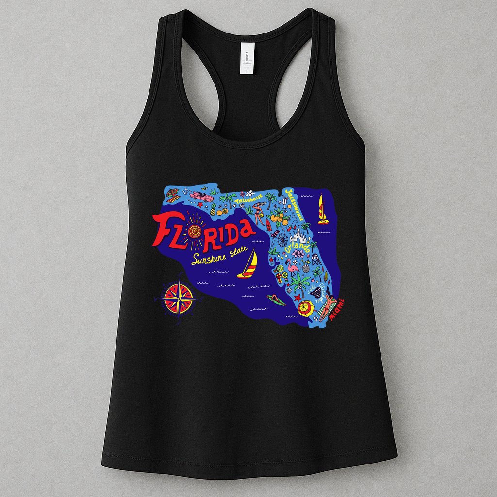Cartoon Map of Florida Womens Tank Top
