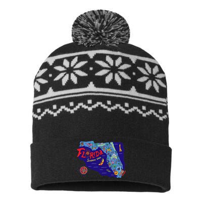 Cartoon Map of Florida USA-Made Snowflake Beanie