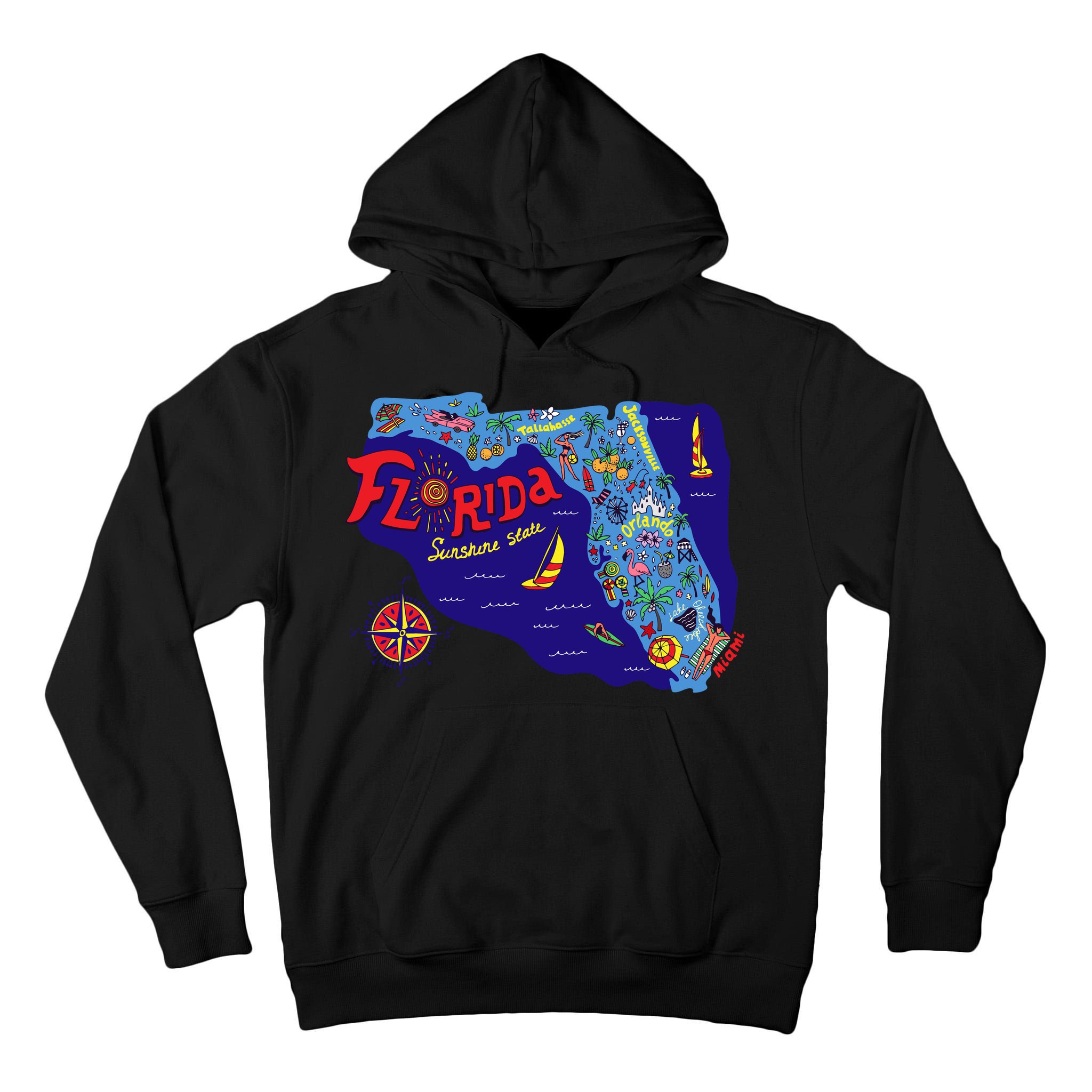 Cartoon Map of Florida Tall Hoodie