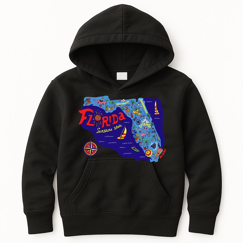 Cartoon Map of Florida Kids Hoodie