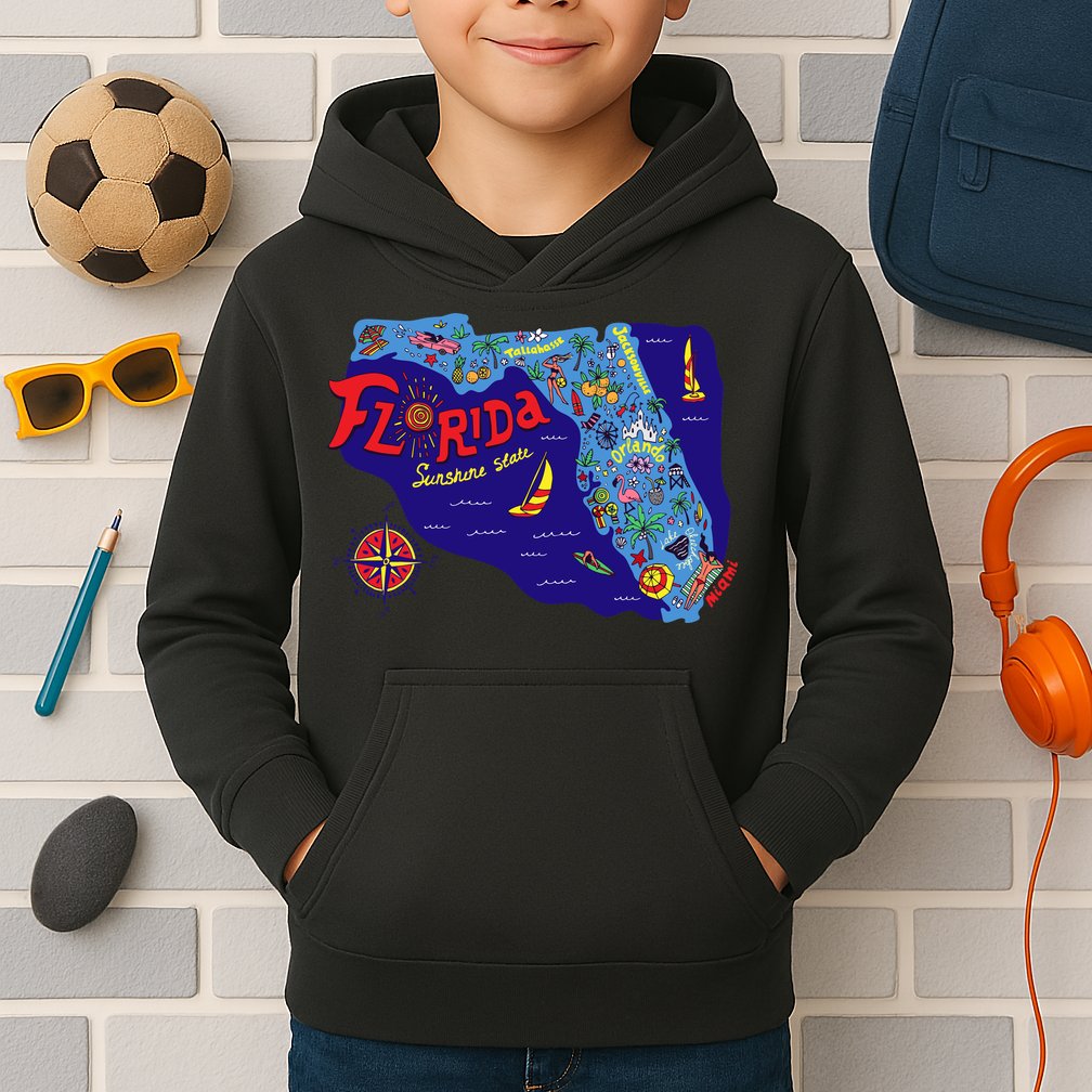 Cartoon Map of Florida Kids Hoodie