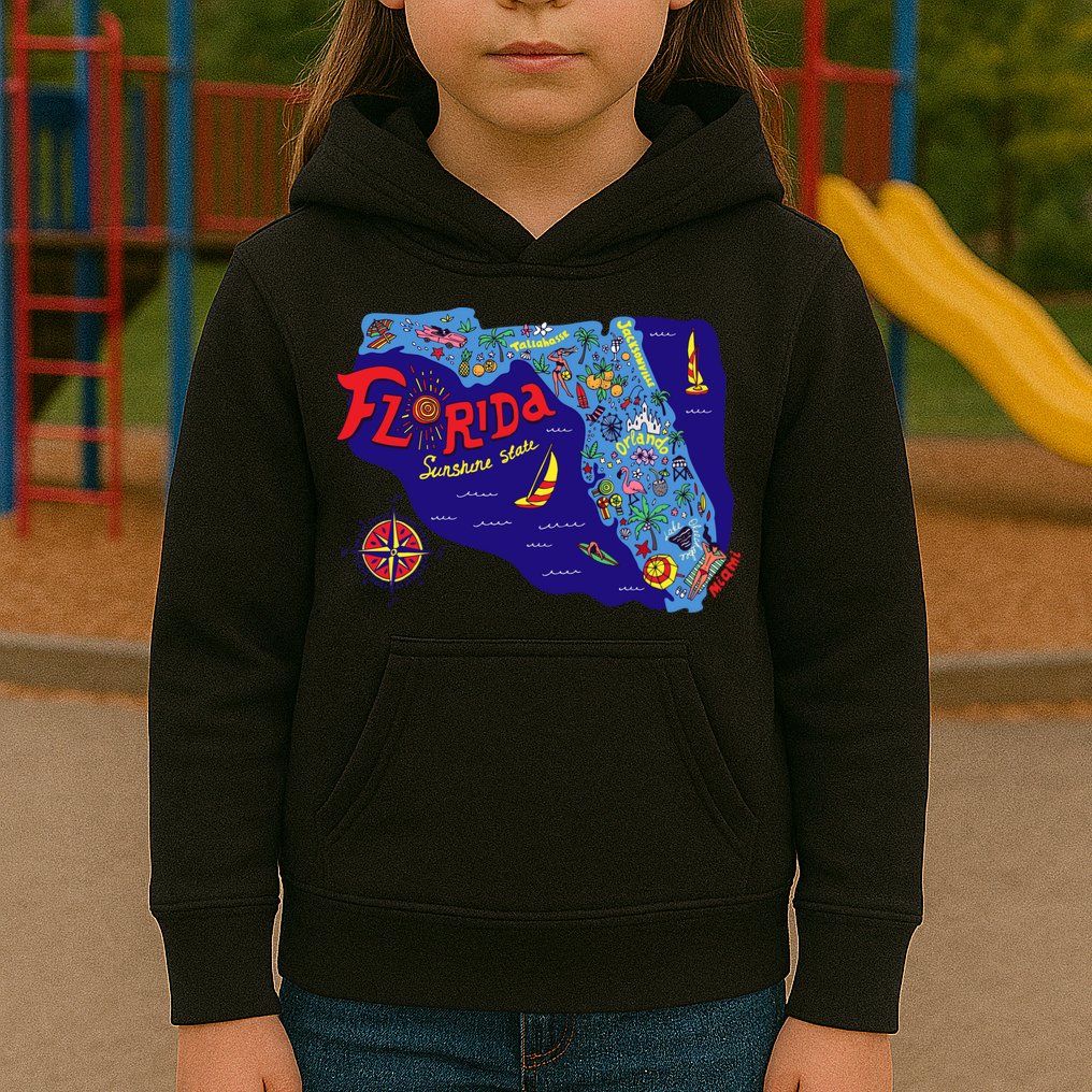 Cartoon Map of Florida Kids Hoodie