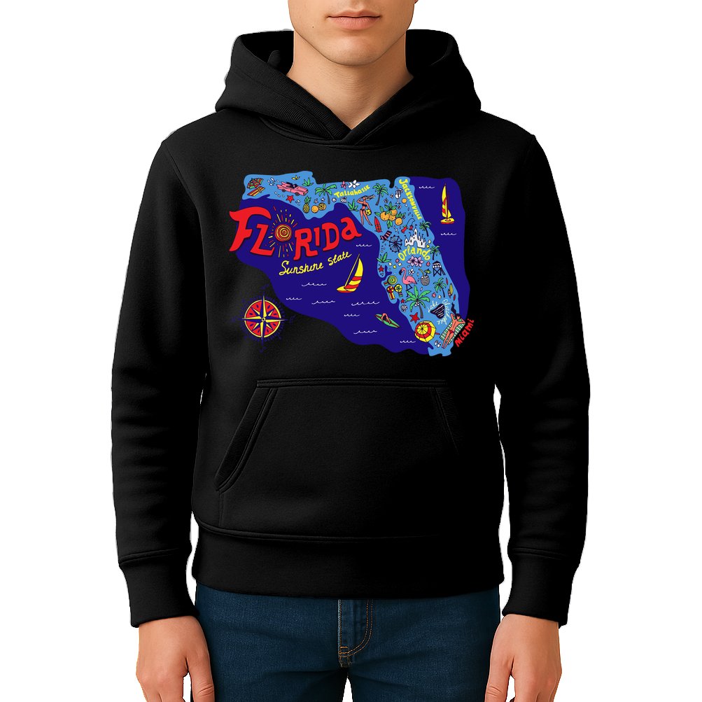 Cartoon Map of Florida Kids Hoodie
