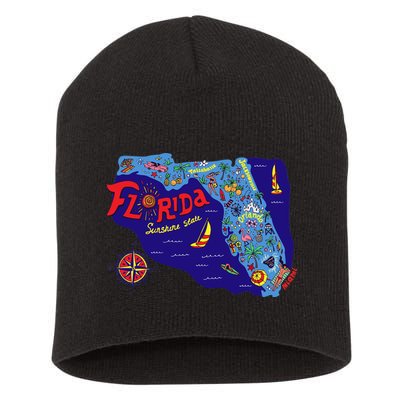 Cartoon Map of Florida Short Acrylic Beanie