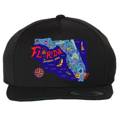 Cartoon Map of Florida Wool Snapback Cap