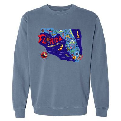 Cartoon Map of Florida Garment-Dyed Sweatshirt