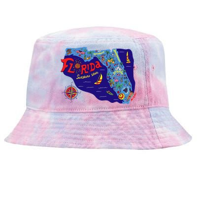 Cartoon Map of Florida Tie-Dyed Bucket Hat