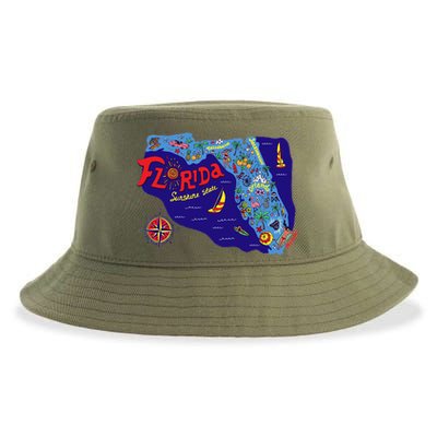 Cartoon Map of Florida Sustainable Bucket Hat