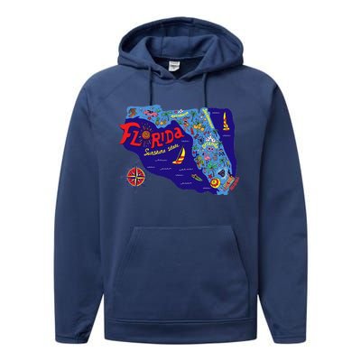 Cartoon Map of Florida Performance Fleece Hoodie