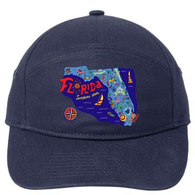 Cartoon Map of Florida 7-Panel Snapback Hat