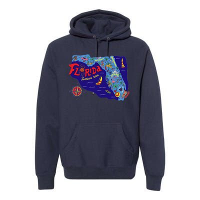 Cartoon Map of Florida Premium Hoodie