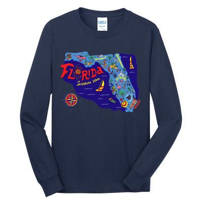 Cartoon Map of Florida Tall Long Sleeve T-Shirt