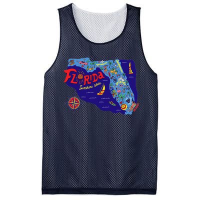 Cartoon Map of Florida Mesh Reversible Basketball Jersey Tank