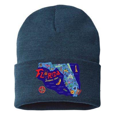 Cartoon Map of Florida Sustainable Knit Beanie