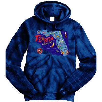 Cartoon Map of Florida Tie Dye Hoodie