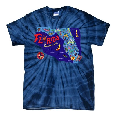 Cartoon Map of Florida Tie-Dye T-Shirt