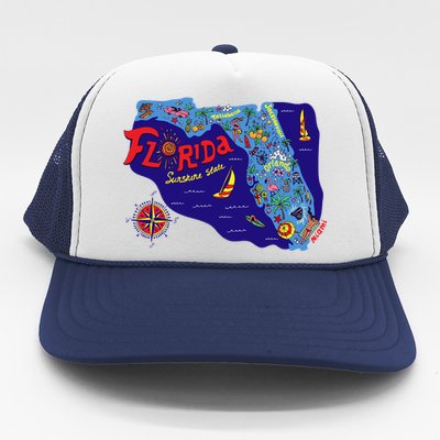 Cartoon Map of Florida Trucker Hat