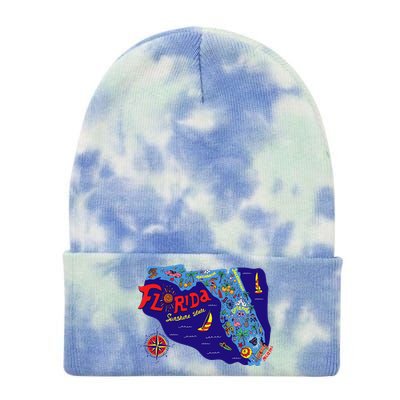 Cartoon Map of Florida Tie Dye 12in Knit Beanie