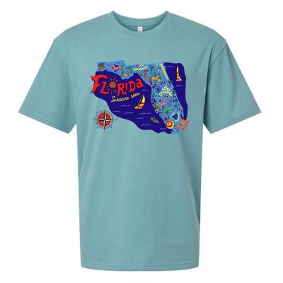 Cartoon Map of Florida Sueded Cloud Jersey T-Shirt