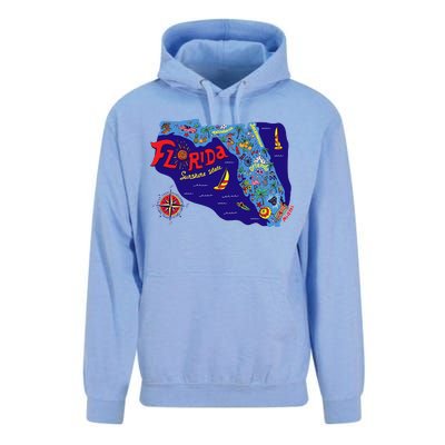 Cartoon Map of Florida Unisex Surf Hoodie